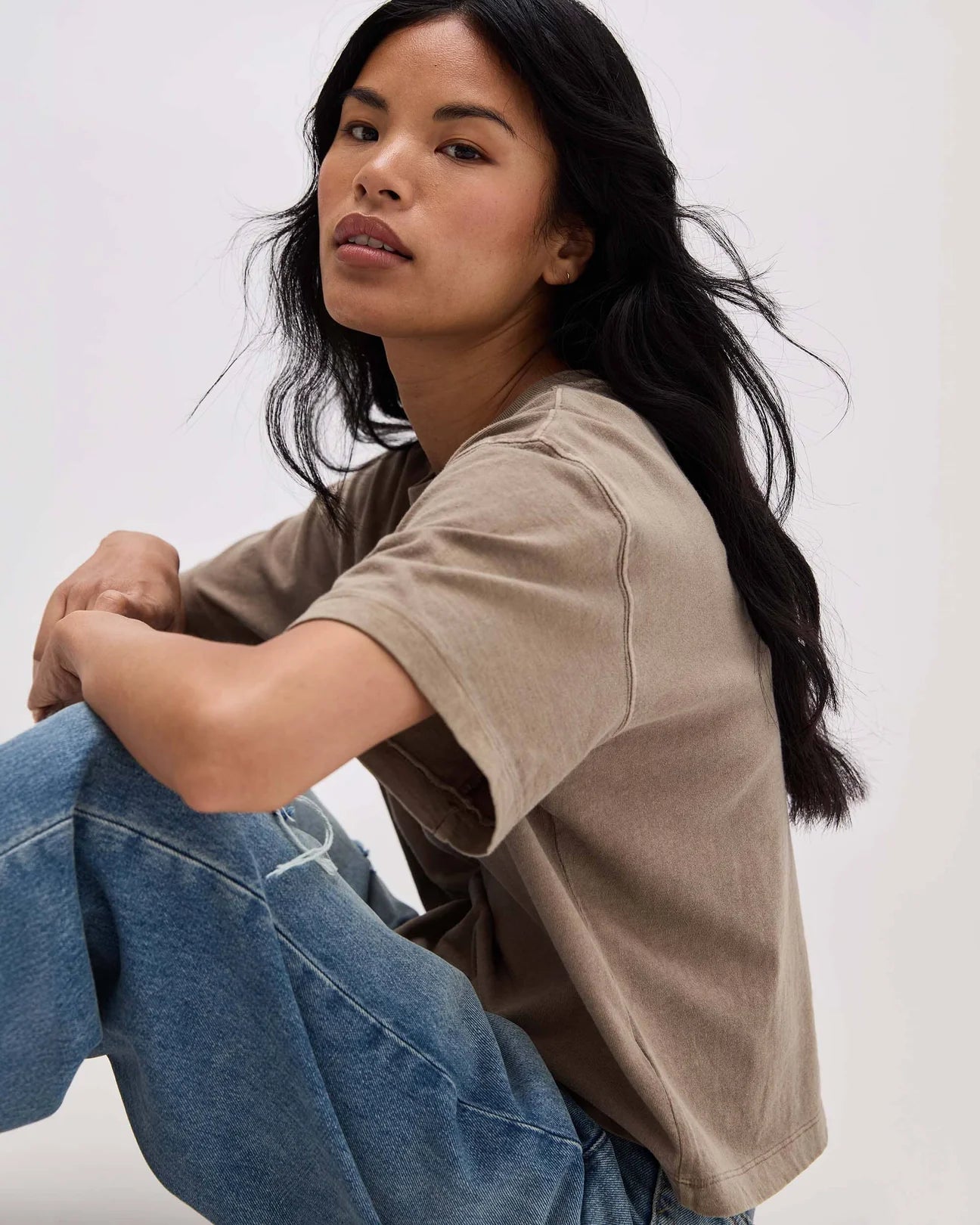 Relaxed Crop Tee | Warm Grey