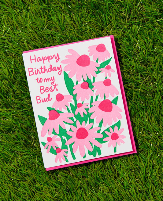 Best Bud Flowers Birthday Letterpress Greeting Card