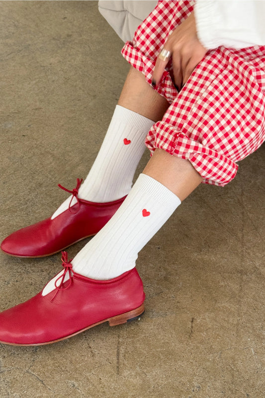 Embroidered Her Socks - Mercerized Combed Cotton Rib (Classic White + Heart)