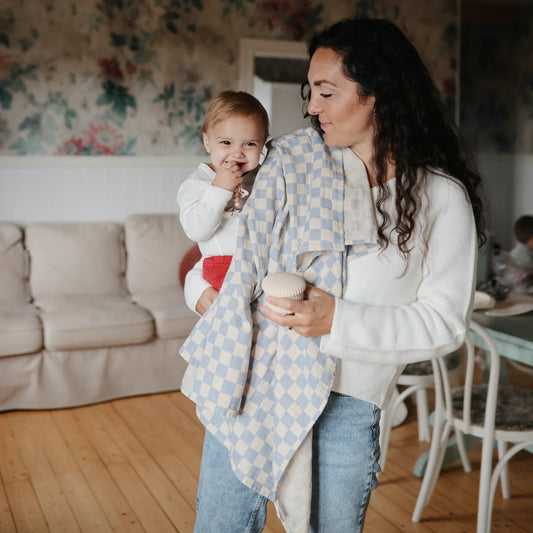 Organic Cotton Muslin Swaddle Blanket (Blue Check)