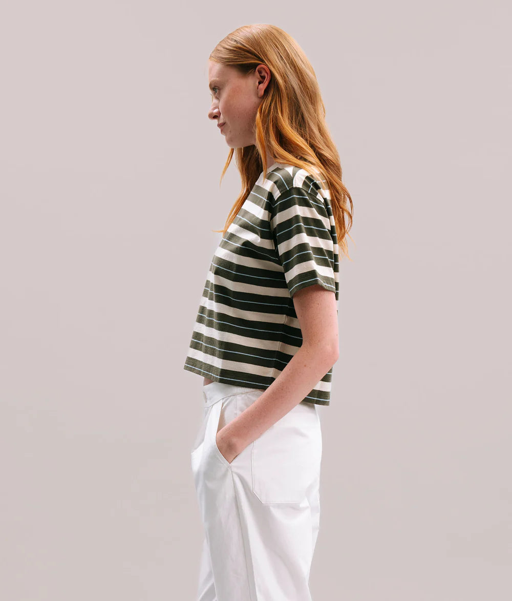The Recycled Green Stripe Crop Tee