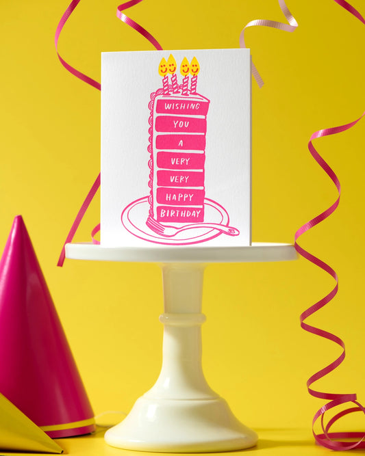 Wishing You A Very Happy Cake Letterpress Birthday Card - Made in USA