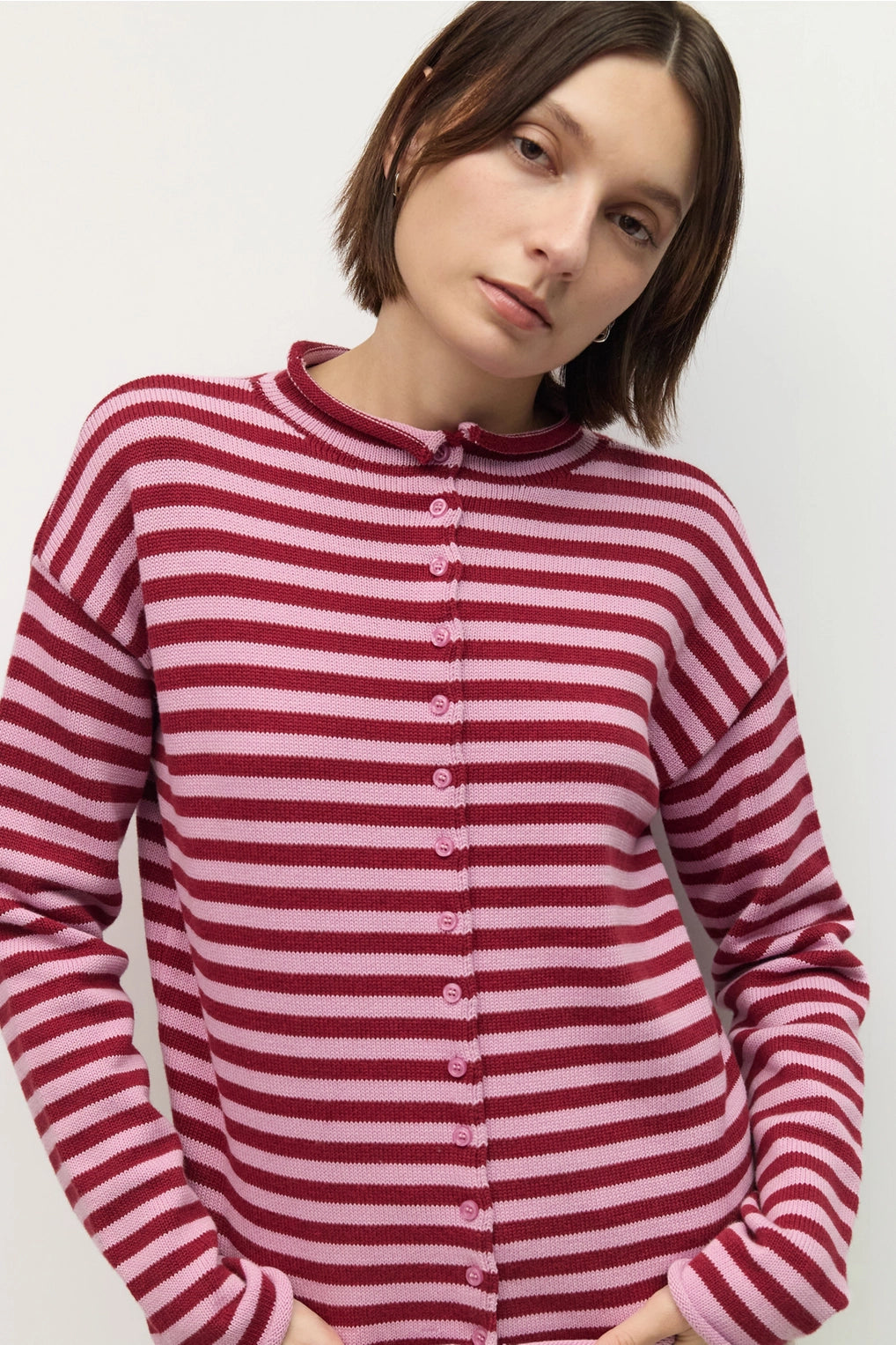 Lilac/Burgundy Cecelia Striped Cardigan