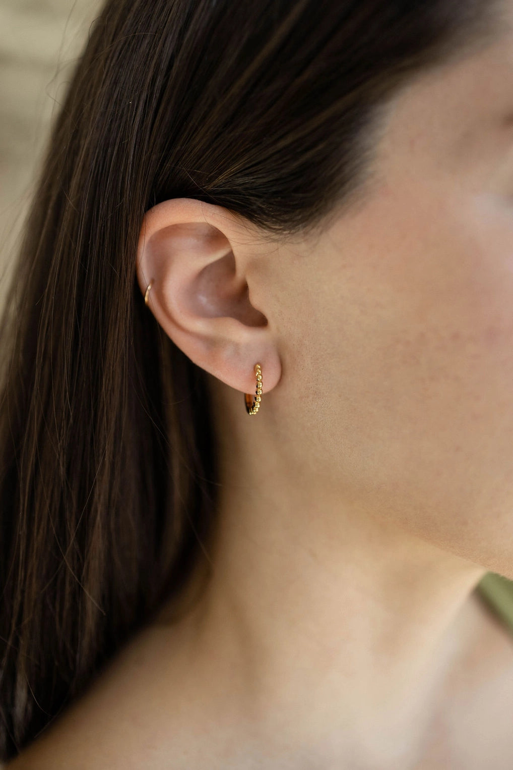 Small Beaded Hoop Earrings in Gold