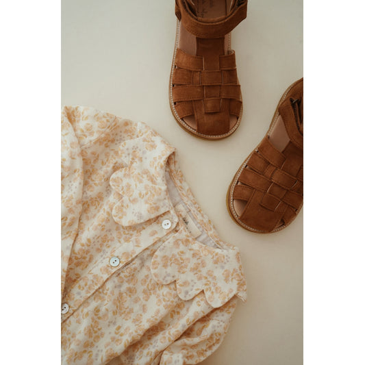 Leather Suede Sandal | Cognac
