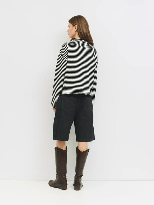 Black and Cream Striped Button Cardigan