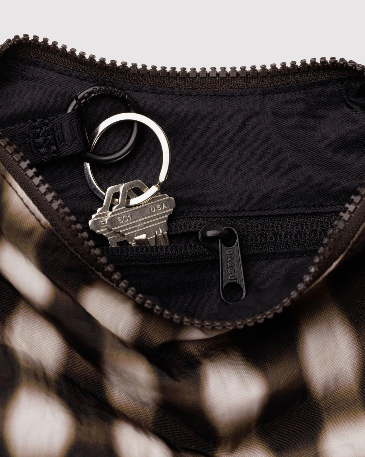 Small Nylon Crescent Bag (Blurred Gingham Brown)