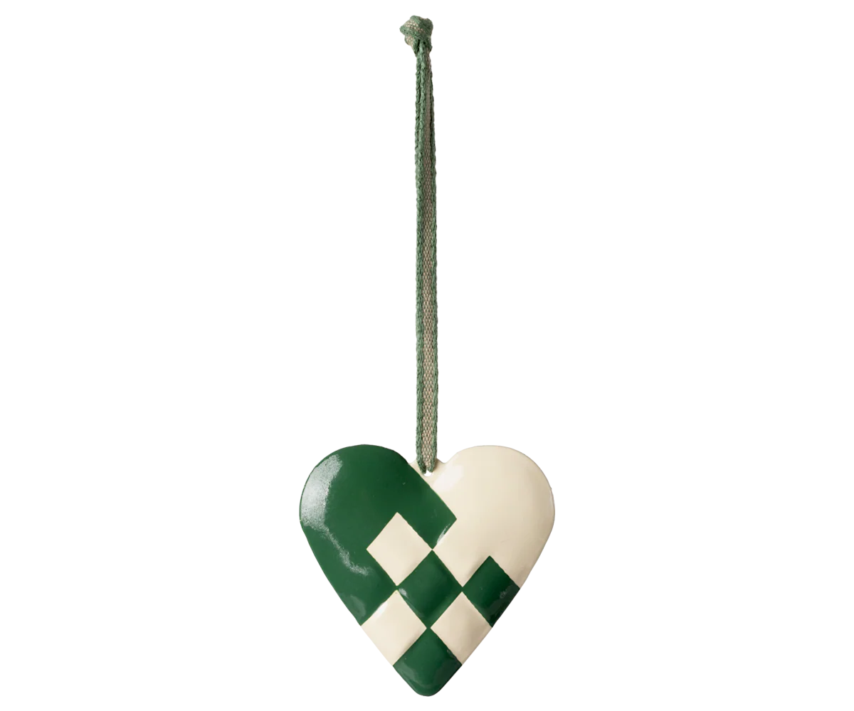 Metal ornament, Large heart - Dark green