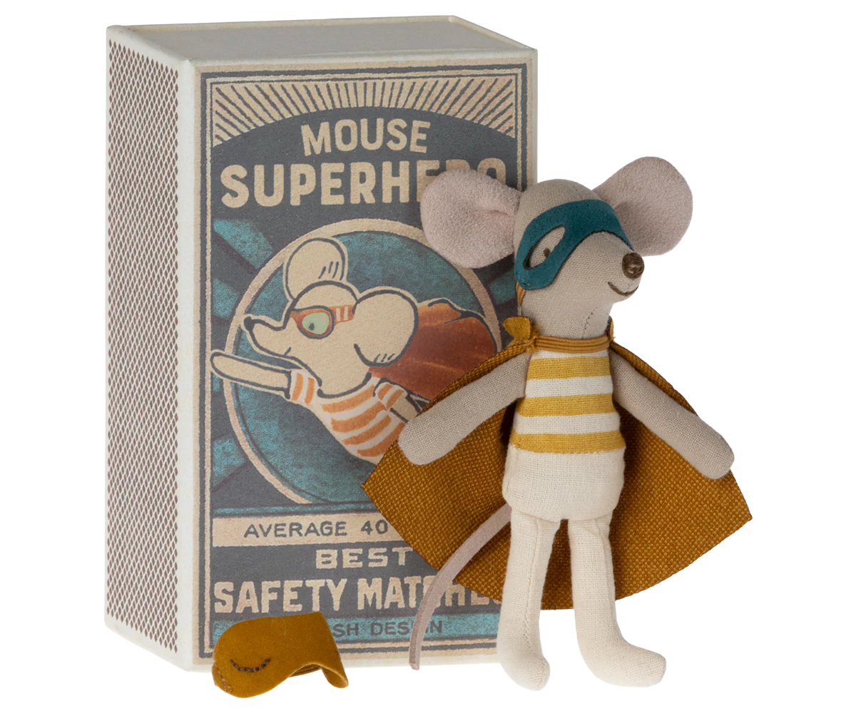 Maileg Superhero Mouse, Little Brother in Matchbox