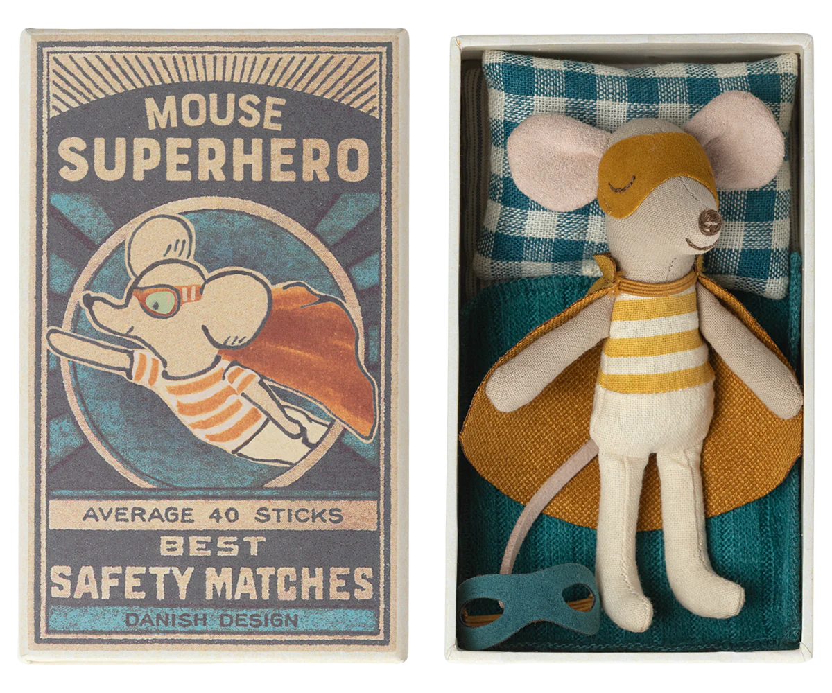 Maileg Superhero Mouse, Little Brother in Matchbox