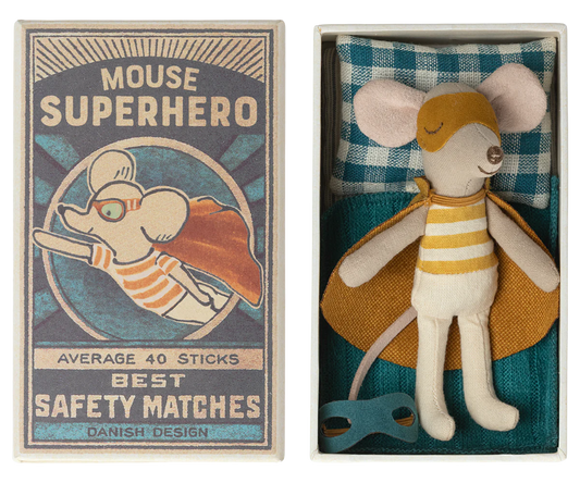 Maileg Superhero Mouse, Little Brother in Matchbox