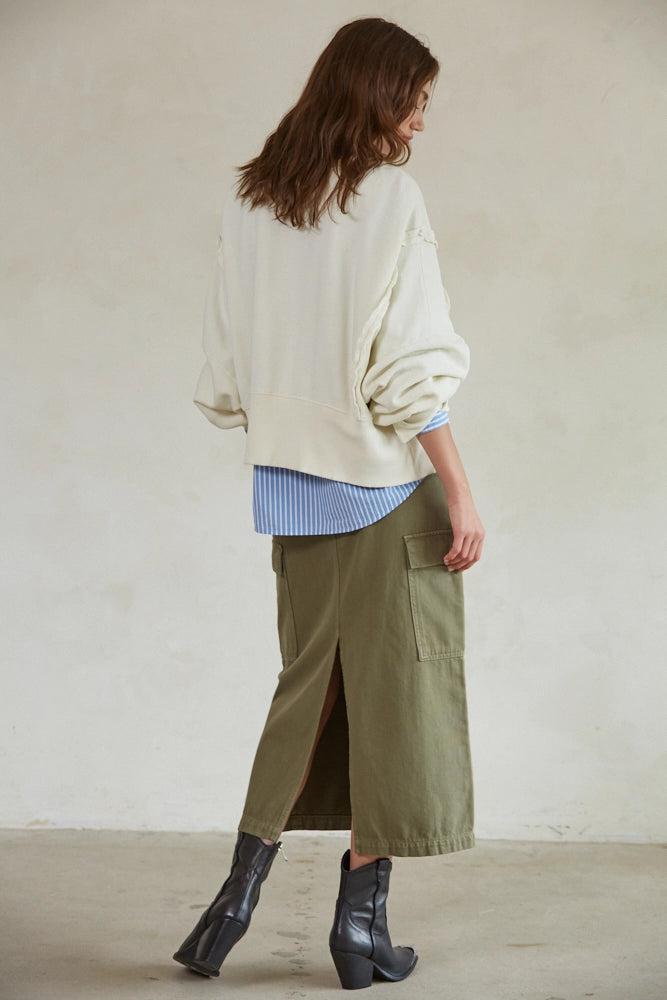 Knit Crew Neck Long Sleeve Pullover Top (Ivory)