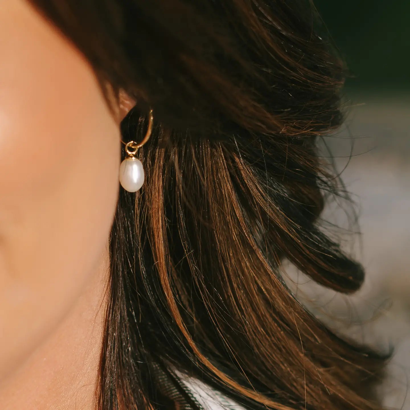 Golden Hour Hoop Pearl Drop Earrings