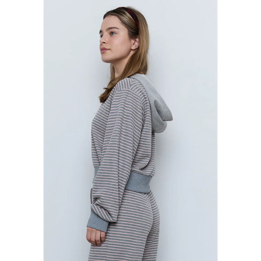 Pink + Grey Striped Pullover Hoodie