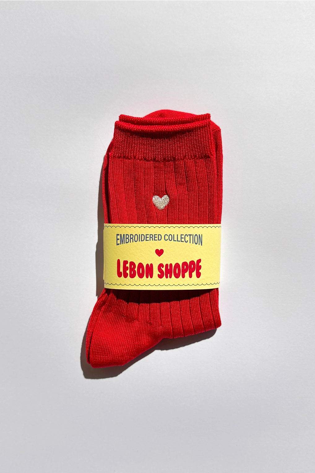 Embroidered Her Socks - Mercerized Combed Cotton Rib (Classic Red + Heart)