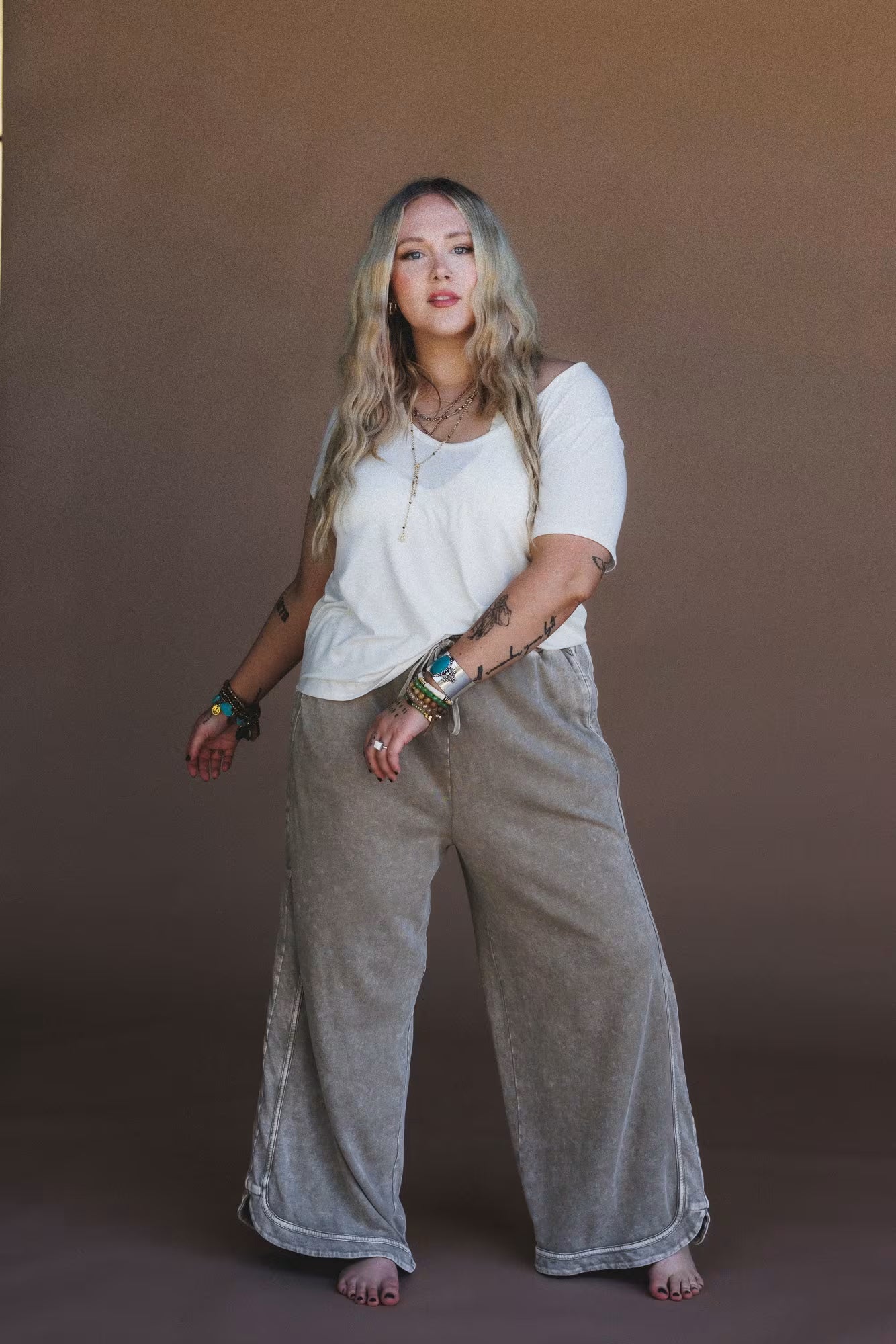 So Comfy Wide Leg Pant Cropped Length (Stone)