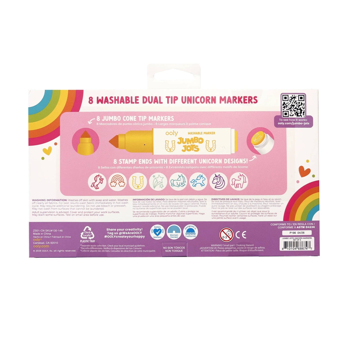 Jumbo Jots Dual Tip Unicorn Markers - Set of 8
