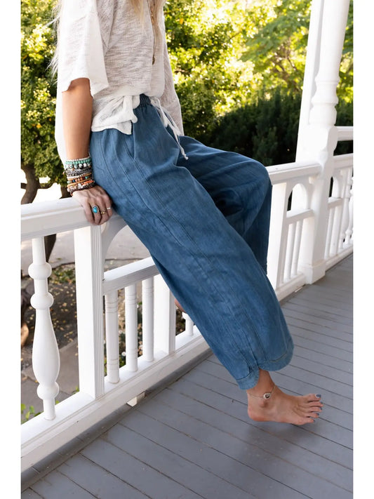 So Comfy Wide Leg Cropped Pant - Denim