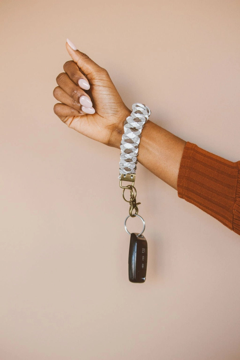 Brown Checkered Wrist Keychain