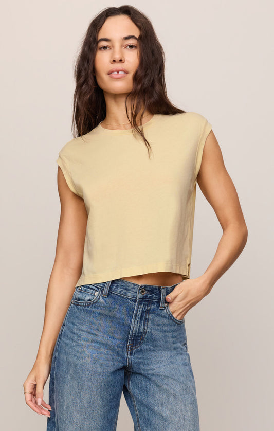 Lemon Chiffon Flex Cropped Muscle Tee