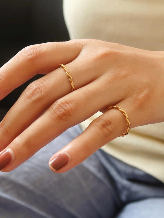 18K Non-Tarnish Minimalist Thin Braided Ring