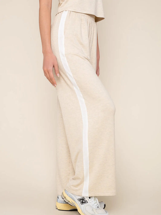 Wide Leg Track Pant (Oatmeal)