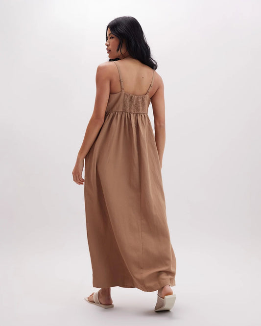 Women's Linen Maxi Dress | Cafe Au Lait