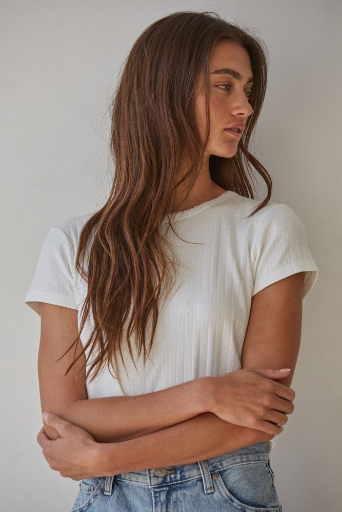 The Pointelle Ribbed Tee (Off White)