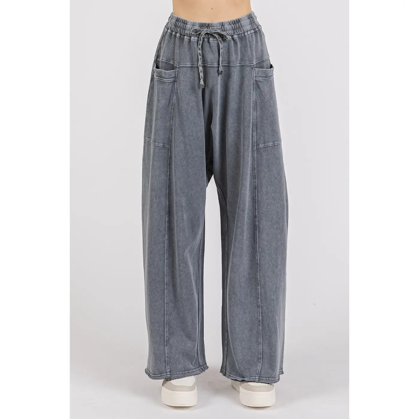 Mineral Wash Barrel Leg Pants (Charcoal)
