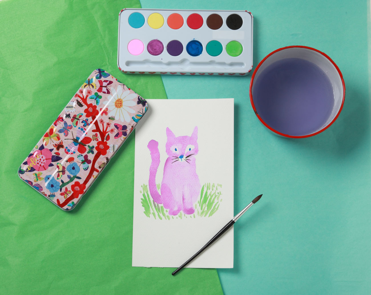Butterflies and Flowers Watercolor Tin