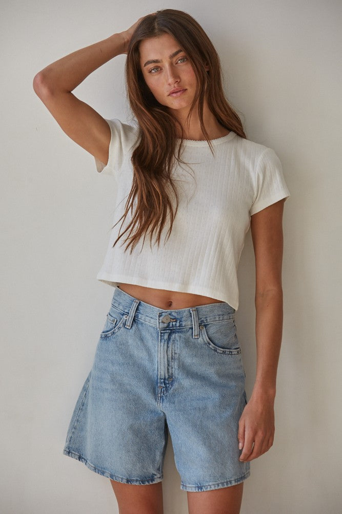 The Pointelle Ribbed Tee (Off White)