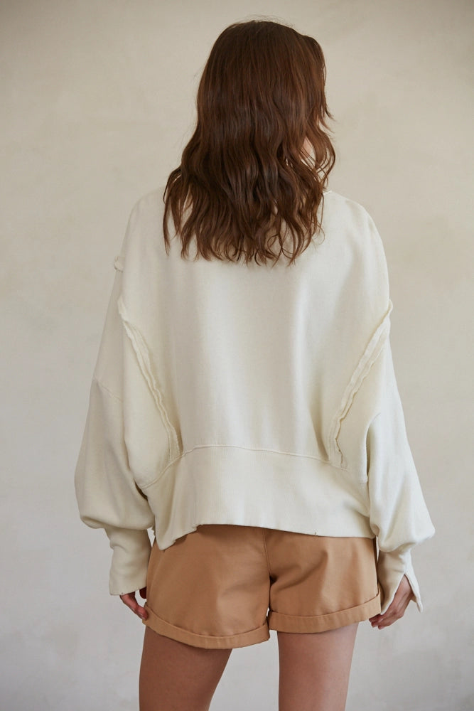 Knit Crew Neck Long Sleeve Pullover Top (Ivory)