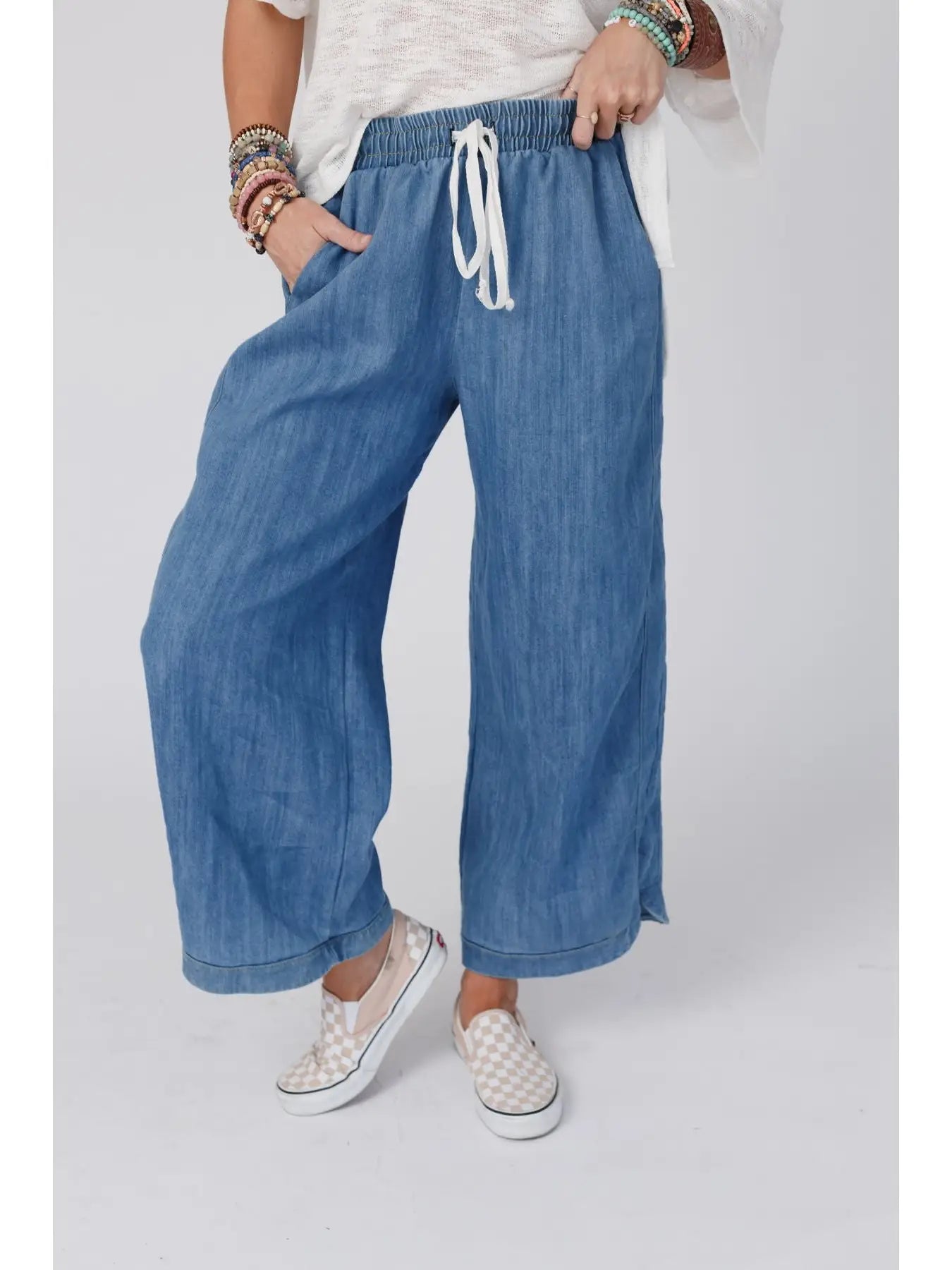 So Comfy Wide Leg Cropped Pant - Denim