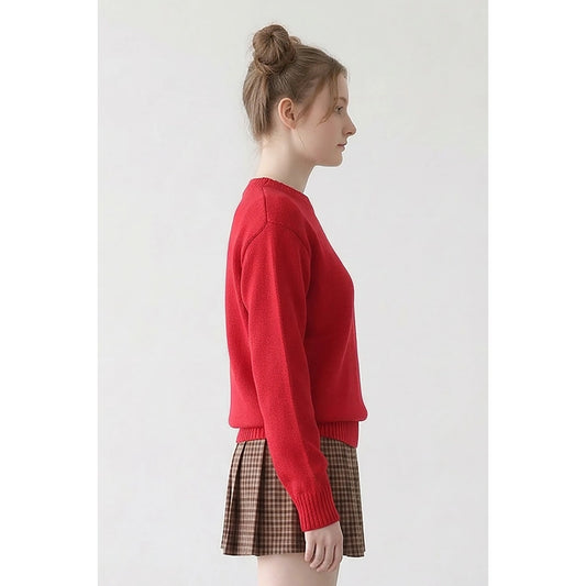 Red 100% Cotton Basic Sweater