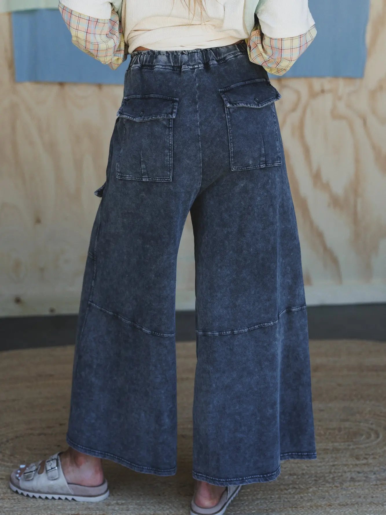 Cargo Cascade Wide Leg Pants - Ash Black