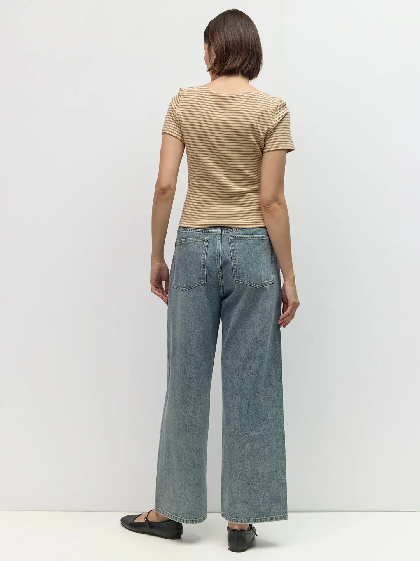 Striped Wide Neck Tee - Cream/Brown