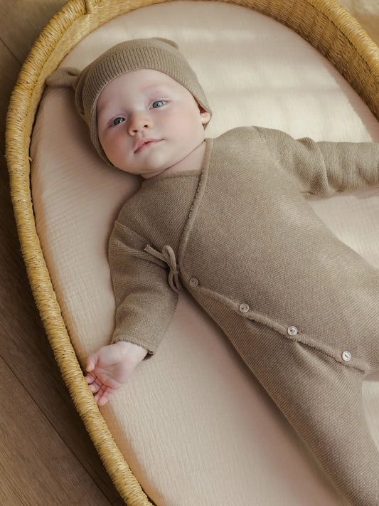 Wrap Knit Footie || Heathered Mocha