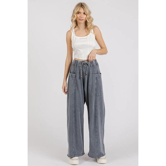 Mineral Wash Barrel Leg Pants (Charcoal)