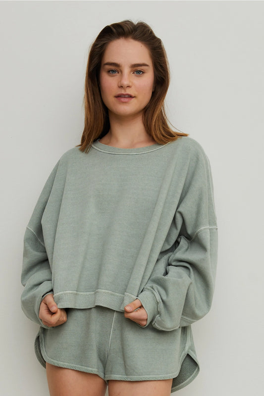 Organic Cotton Slightly Cropped Sweatshirt | Sage Green
