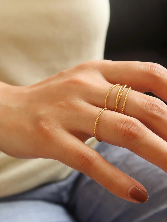 18K Non-Tarnish Minimalist Thin Textured Ring