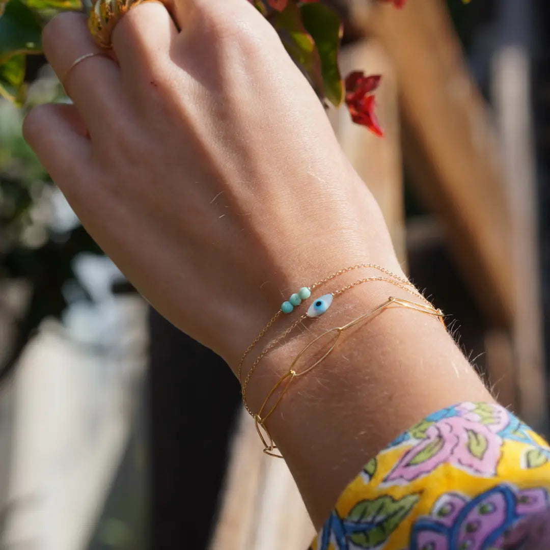 Turquoise Three Bead Gold Filled Bracelet