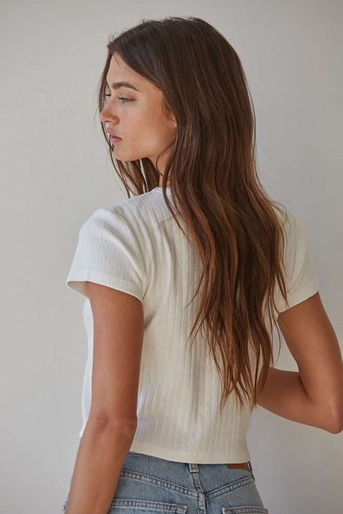 The Pointelle Ribbed Tee (Off White)
