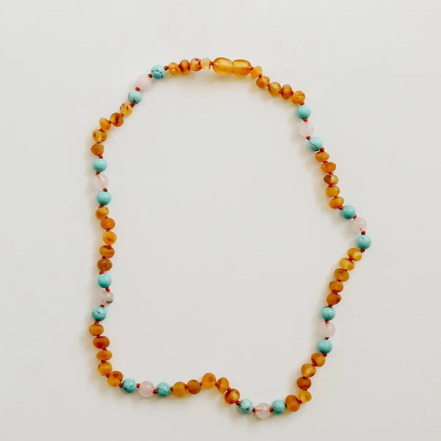 Raw Honey Baltic Amber + Turquoise + Rose Quartz || Necklace