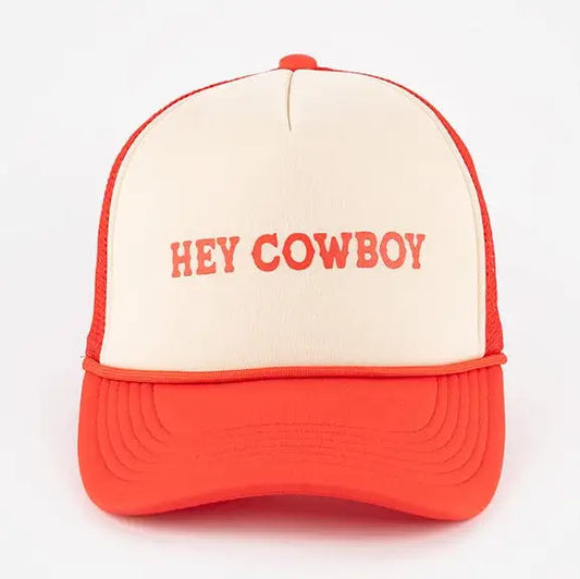 Hey Cowboy Trucker Hat - Cream VIntage Red