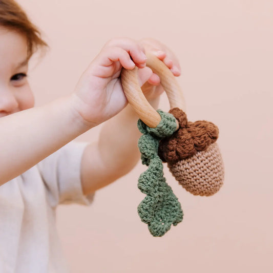 Teether Acorn Cotton Rattle Baby Gift