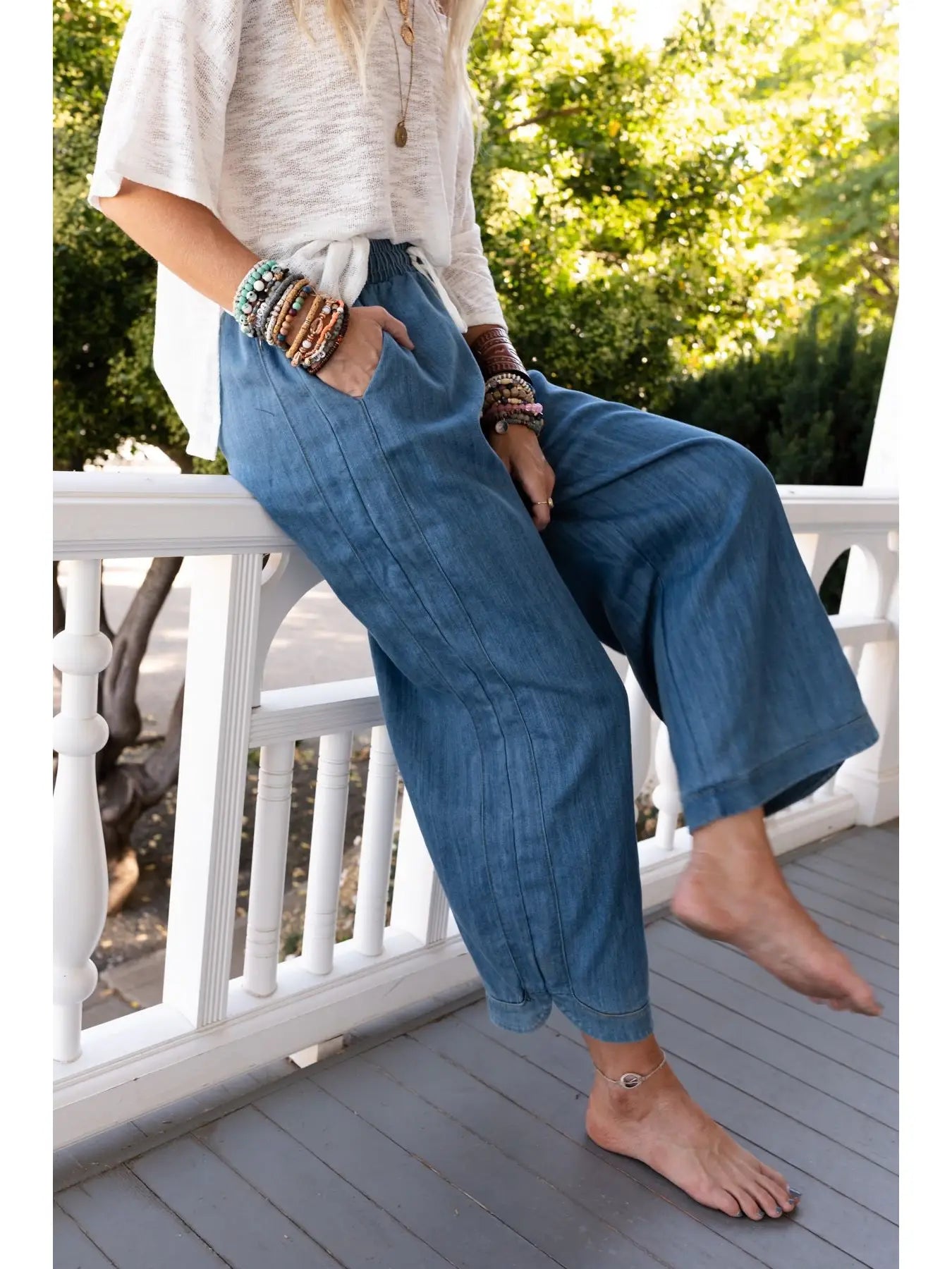 So Comfy Wide Leg Cropped Pant - Denim