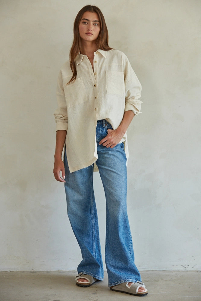 Woven Linen Cotton Slow Down Shirt (Natural)