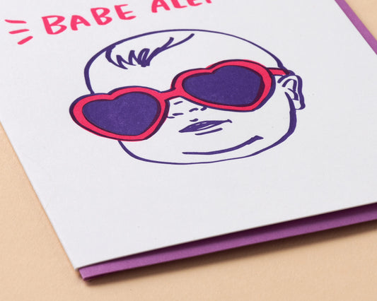Babe Alert Letterpress Greeting Card - New Baby, Baby Shower- Made in USA