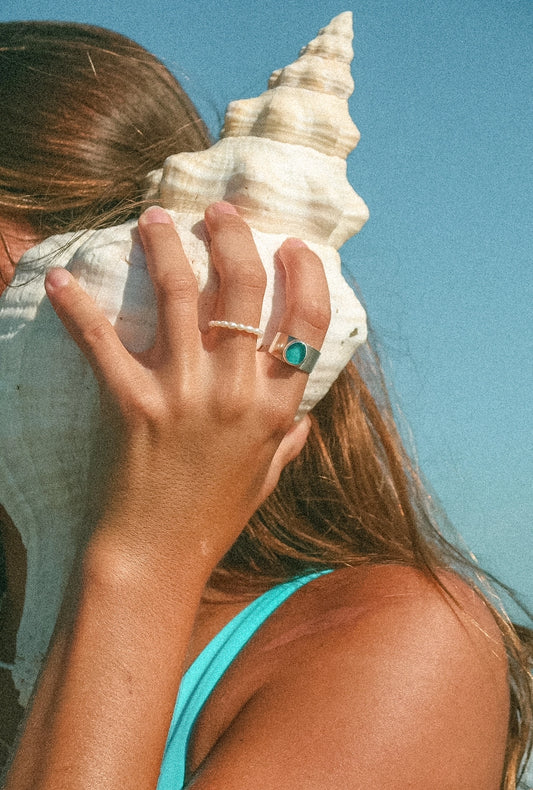 Handmade Blue Bold Sea Glass Band (925 Silver)