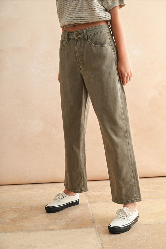 Olived Washed Denim Pants